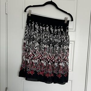 White House Black Market Black Midi Skirt with White and Red Floral Detail